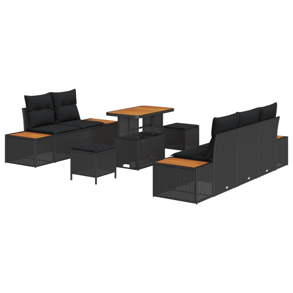 Set di Divani da Giardino con Cuscini da 8 Pezzi in Rattan Polyrattan Nero Acacia