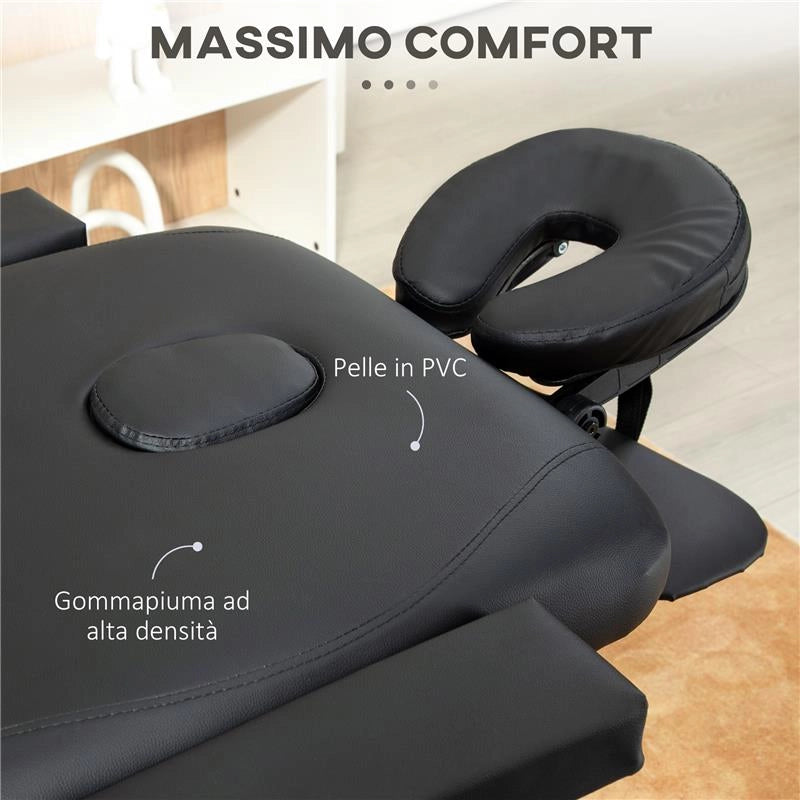 LETTINO DA MASSAGGIO PIEGHEVOLE AD ALTEZZA REGOLABILE, IN ALLUMINIO E PLASTICA, 215X60X61-84 CM, NERO