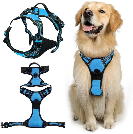 Harnas per cani anti-trek anti-escursione - regolabile - respirante - per cani di taglia media - M - blu