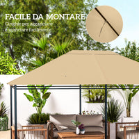 Tetto di Ricambio 4x3 m per Gazebo Anti UV con Presa d'Aria in Poliestere Cachi