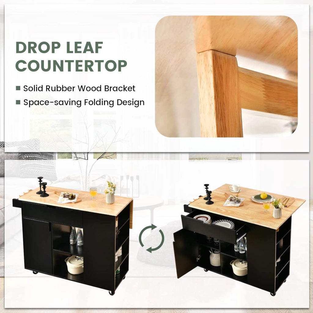 Carrello da cucina con isola, carrelli di servizio rotabili in legno con lama, cassetto, portasciugamani e porta spezie, multiuso con ruote, per cucina e sala da pranzo