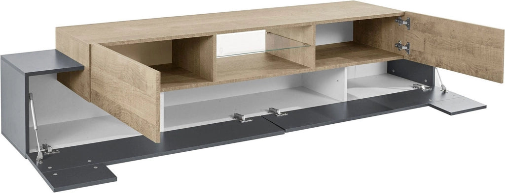 Mobile Tv 4 Ante e Ripiano a Giorno 220x45x51,5 cm Coro Grigio Antracite Opaco/Rovere Wotan
