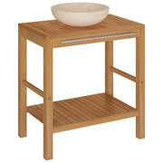 Armadietto da Bagno | Armadio da bagno in Legno di Teak con Lavabo in Marmo Crema