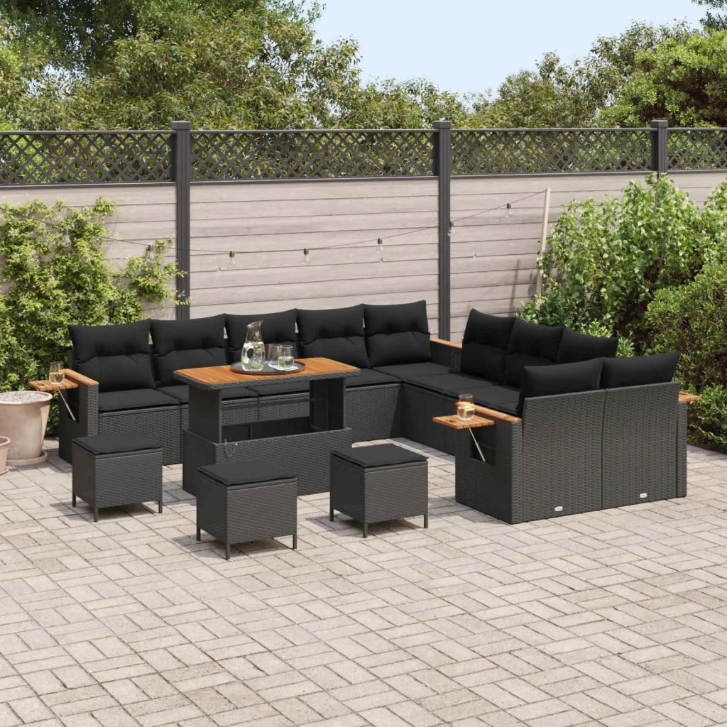 Set Divano da Giardino 14 pcs Nero polyrattan