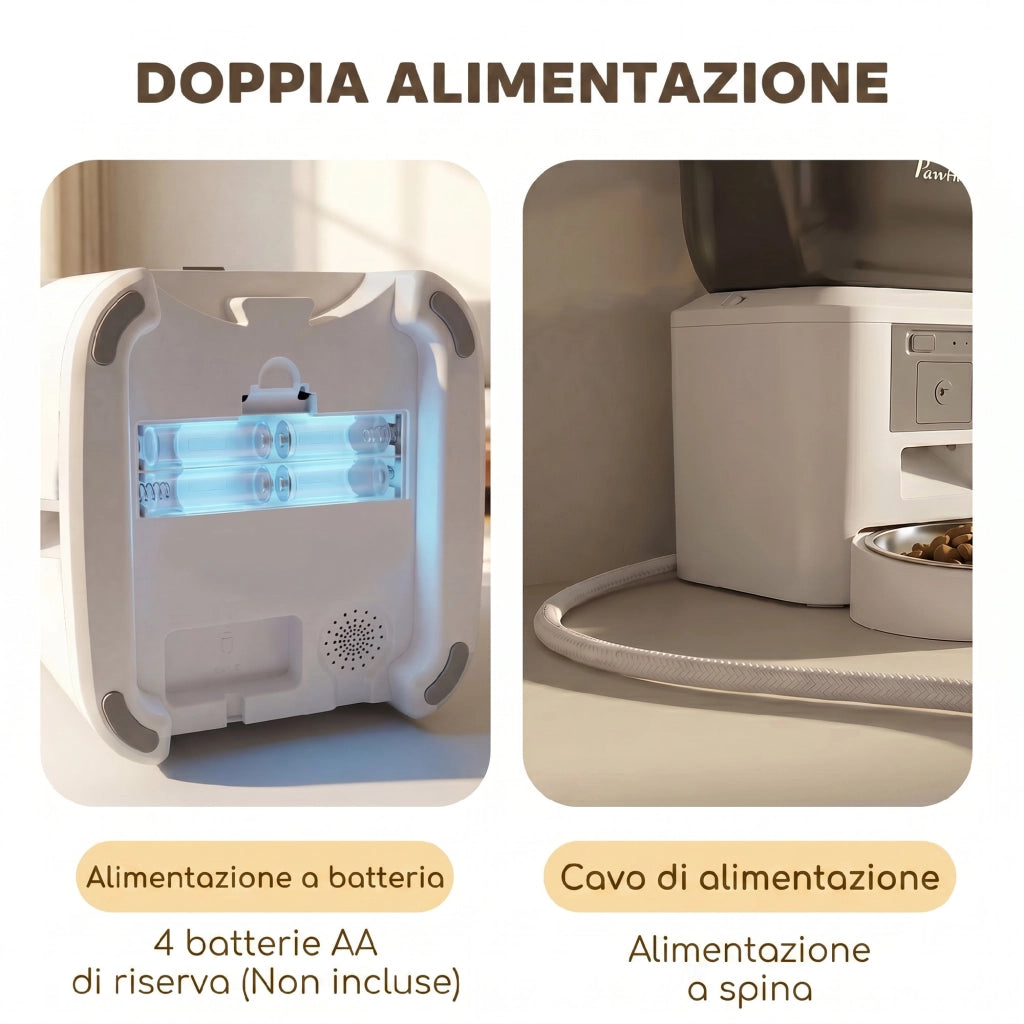 Distributore Automatico Cibo Gatti e Cani 4L WiFi 2.4G App Controllo con Telecamera Bianco