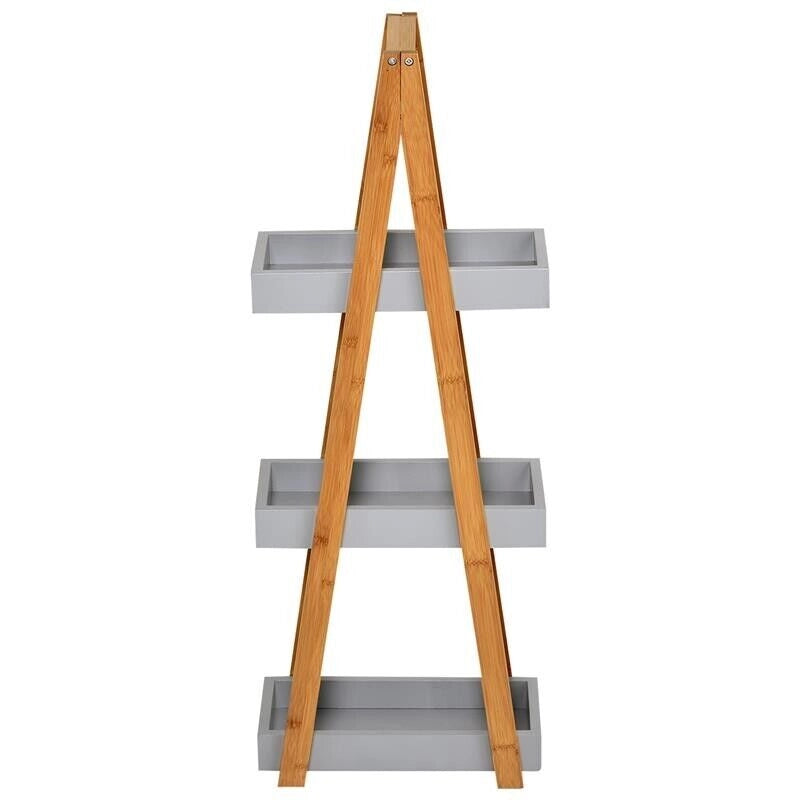SCAFFALE BAGNO IN MDF E BAMBÙ CON 3 MENSOLE 30 X 18 X 81 CM GRIGIO