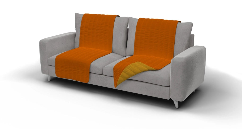 Copriseduta Divano Trapuntato in Microfibra Doubleface Arancio/Giallo