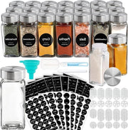 24 pezzi 113 gram contenitori di erbe in vetro quadrato - angolari - inserti - dispersori - cucchiaio di silicone - spazzola per pulizia - pennelli per etichette - matita - cucina - contenitori di erbe 120 ml quadrati