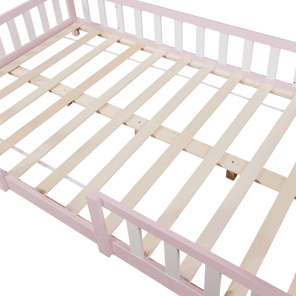 Letto per Cameretta Sisimiut a Forma di Casetta 120x200 cm Rosa / Bianco [en.casa]
