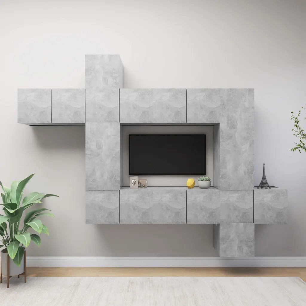 Set di Mobili Porta TV 10pz Grigio Cemento in Legno Multistrato 3079157