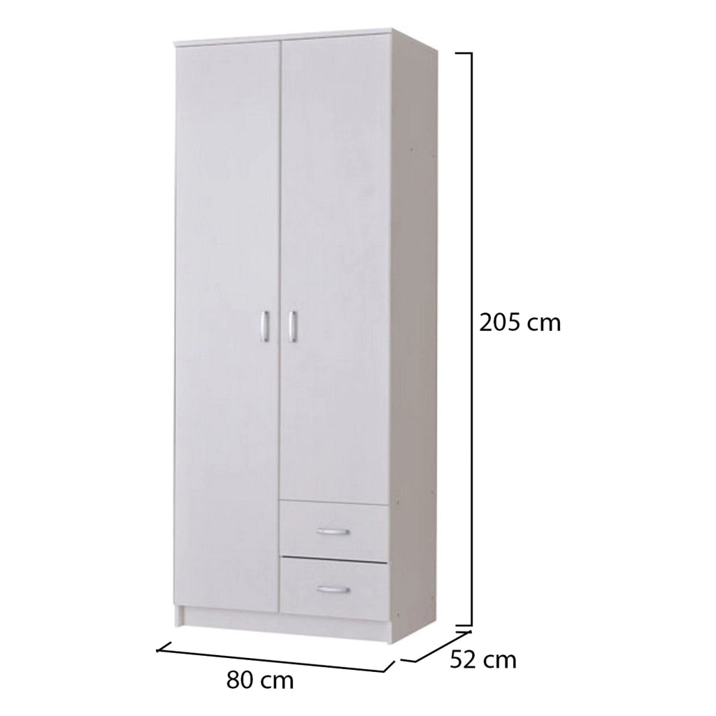Armadio Camera da Letto Cimena, Guardaroba 2 Ante Appendiabiti, 80x205h cm Bianco