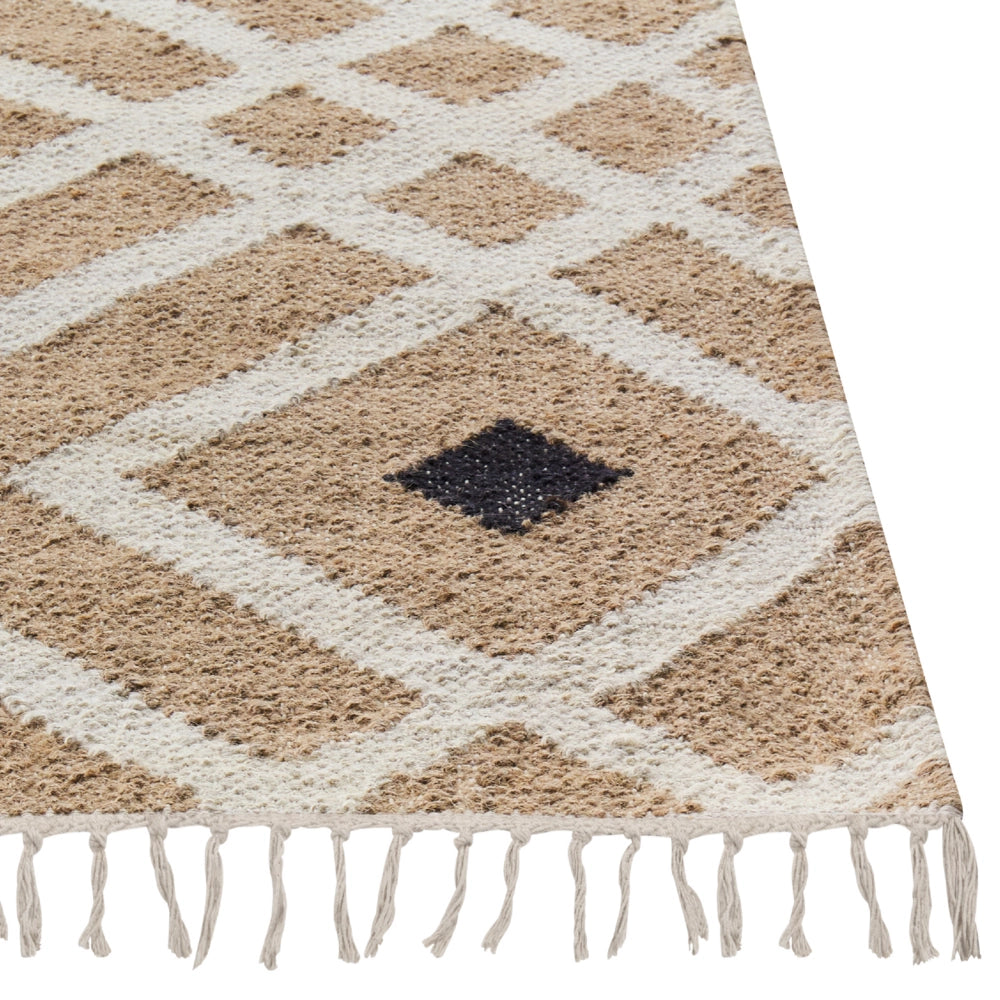 Tappeto di iuta intrecciata in cotone naturale beige con nappe a motivo geometrico 200 x 300 cm stile boho moderno