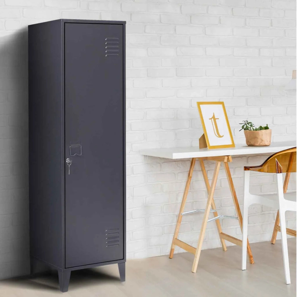 IDMarket - Armadietto ESTER con porta in metallo grigio scuro, design industriale