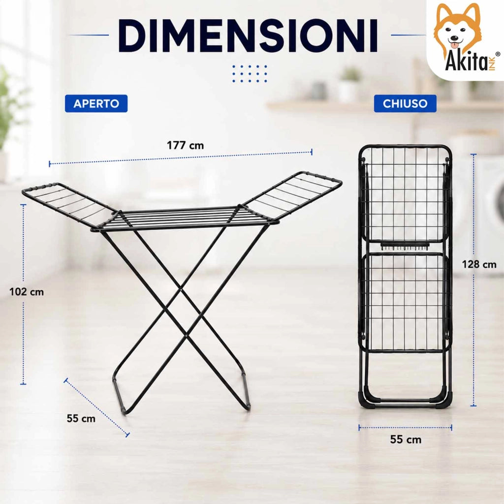 Akitaink Stendibiancheria Wingslux Nero 18 m
