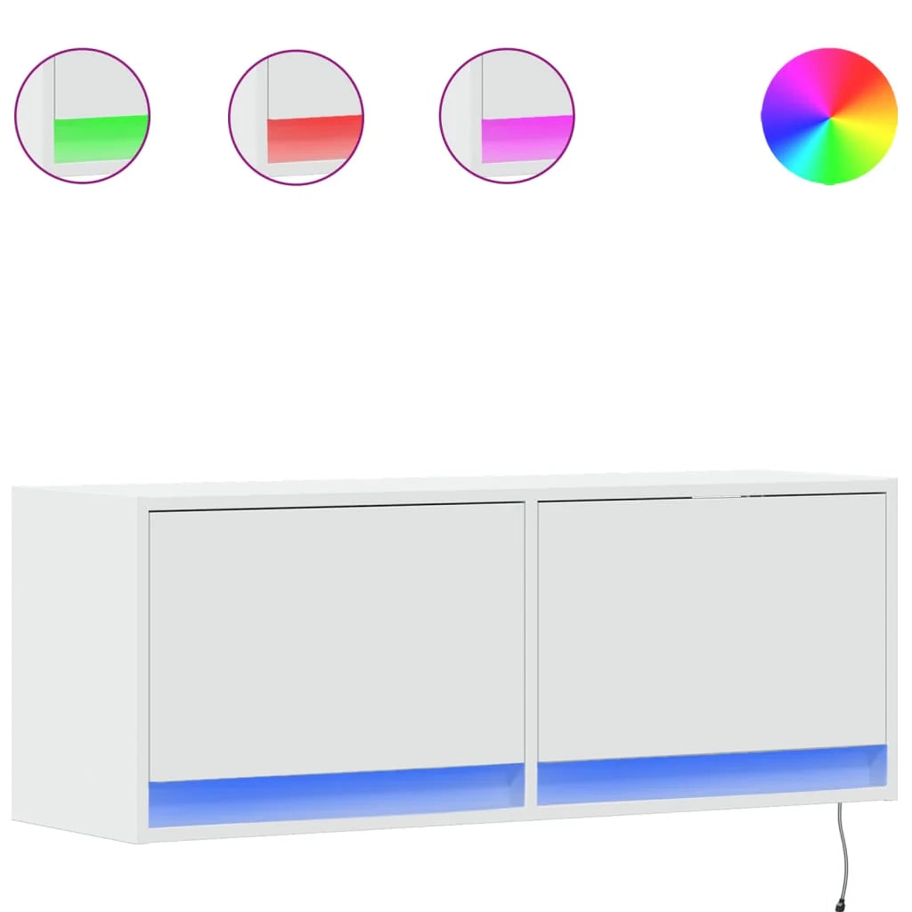 Mobile TV multimediale scaffale TV credenza mobile TV sala da pranzo soggiorno camera da letto mobile da parete con luci LED 100 x 31 x 35 cm bianco 02_0027839