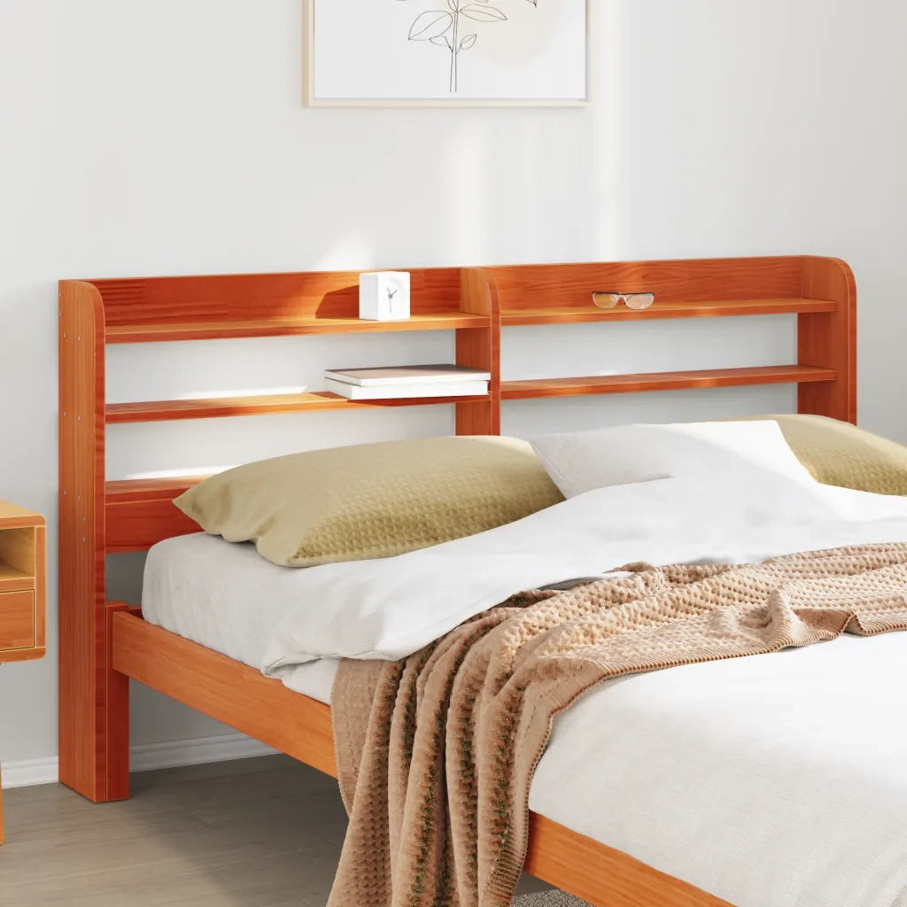 Testiera | Testata con Ripiani Marrone Cera 135 cm Legno Massello di Pino