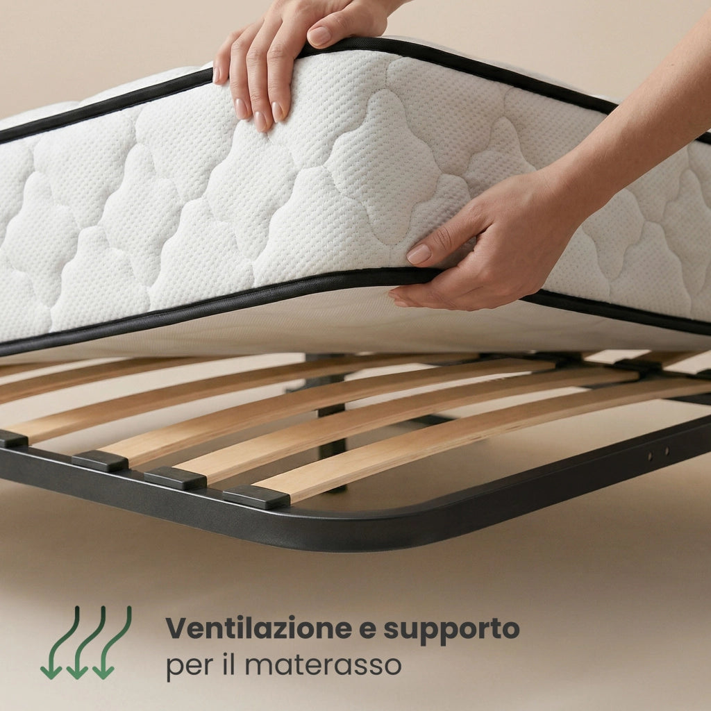 Letto con contenitore 140x200 cm rete sollevabile in metallo Rovere Sonoma
