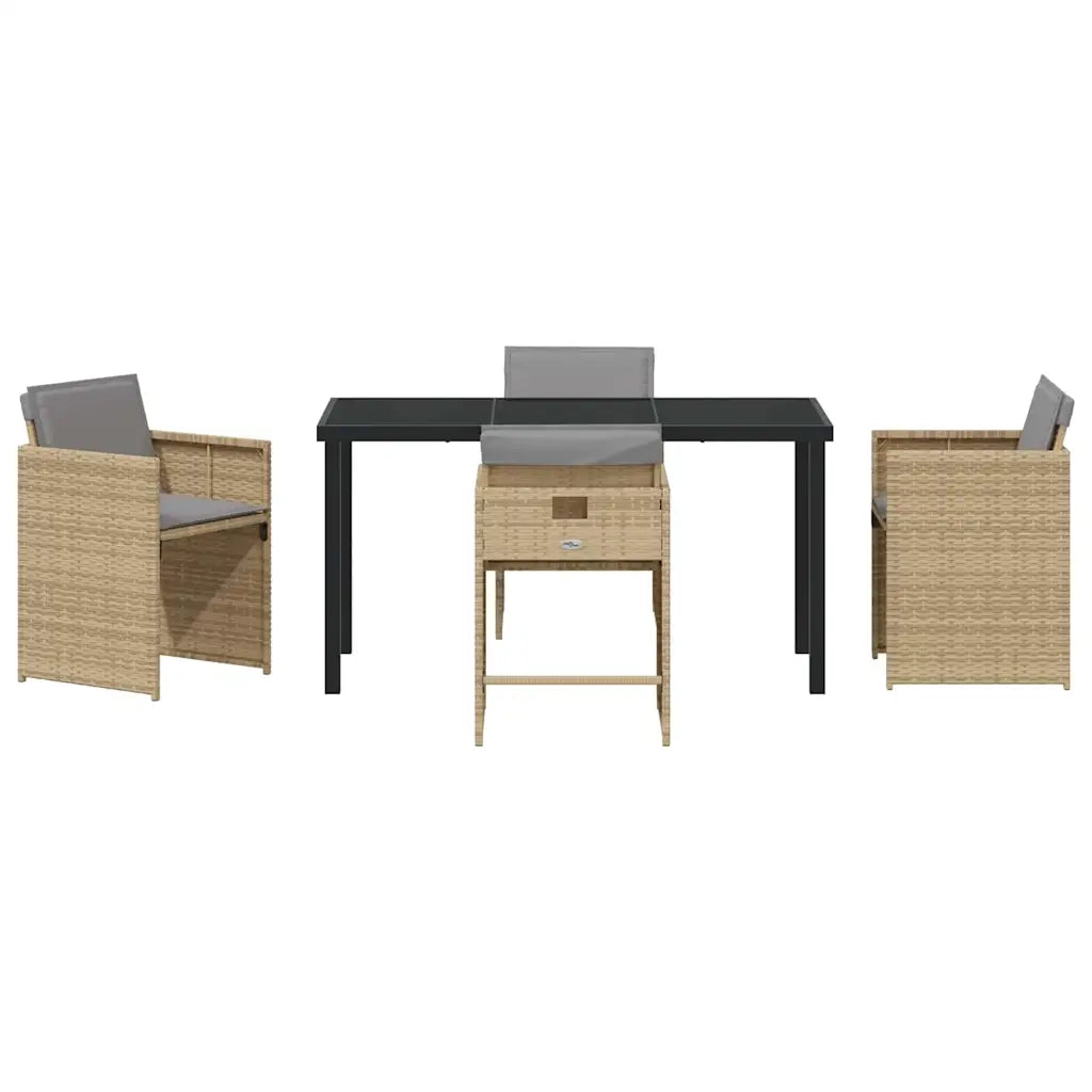 Set da Pranzo per Giardino con cuscino 5 pcs Beige polyrattan 3379997