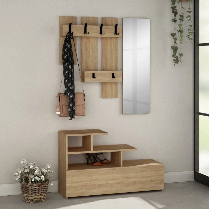 Mobile da ingresso rovere con scarpiera e specchio Vesty 100x30xh.122 cm