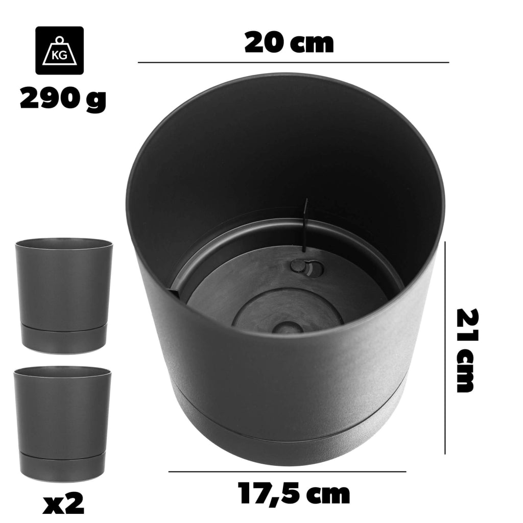 Vaso da fiori KADAX con coprivaso e sottovaso, rotondo, 20 cm, set da 2