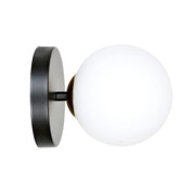 Applique A 1 Luce Vishnu In Acciaio Nero E Sfera In Vetro Bianco E Oro