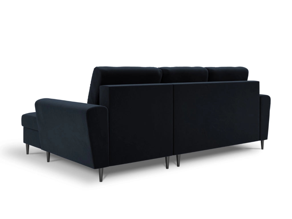 Cosmopolitan Design - Divano convertibile angolare destro con contenitore "Kyoto" 4 posti in velluto blu scuro 