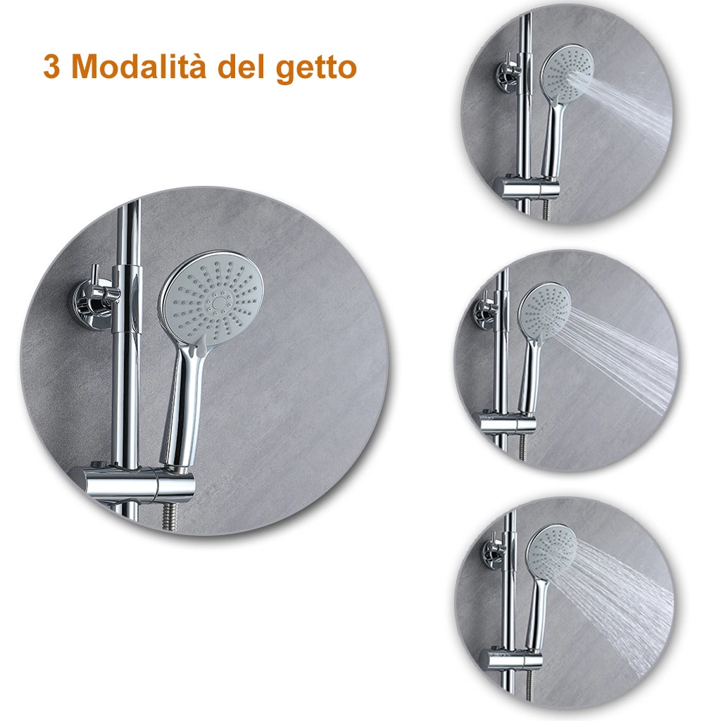 Colonna per Doccia AICA ITALY Colonna Doccia Idromassaggio con Soffione Tondo da 20cm in Acciaio Inox, Cromo