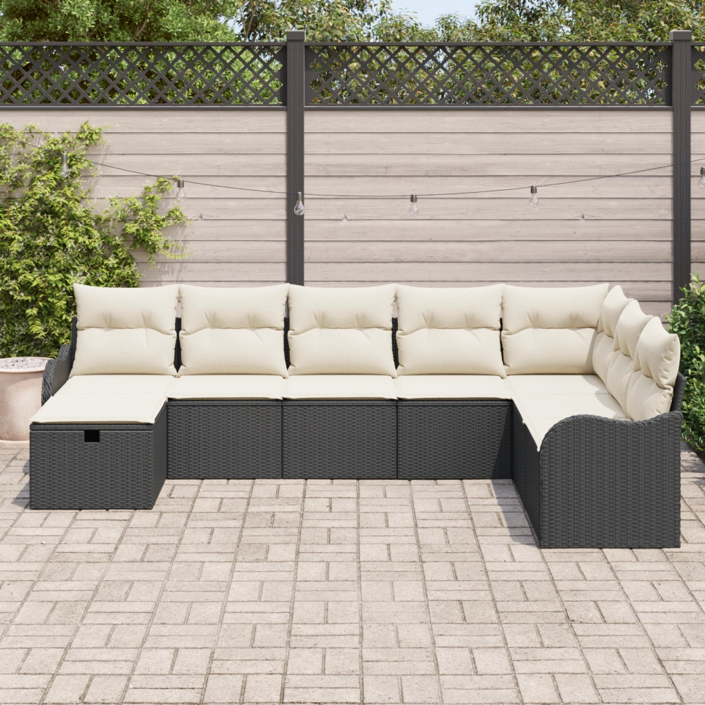 Set di Divani da Giardino  con Cuscini in Polyrattan Nero