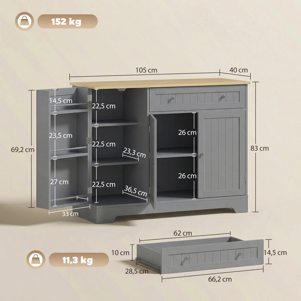 Armadio Cucina con Ripiani Aggiustabili ¨C zephmum ¨C Grigio 105x40x83 cm