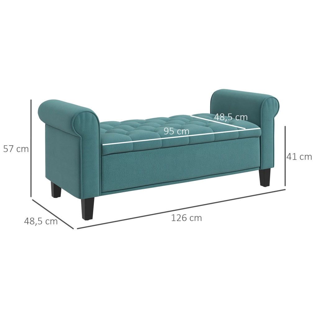 Panca contenitore in effetto velluto con seduta imbottita e braccioli, in poliestere verde 126 × 48,5 × 57 cm