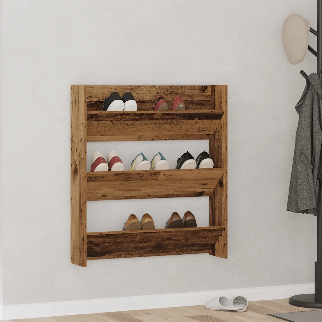 Scarpiera a Muro Legno Antico 80x18x90 cm in Legno Multistrato 856544