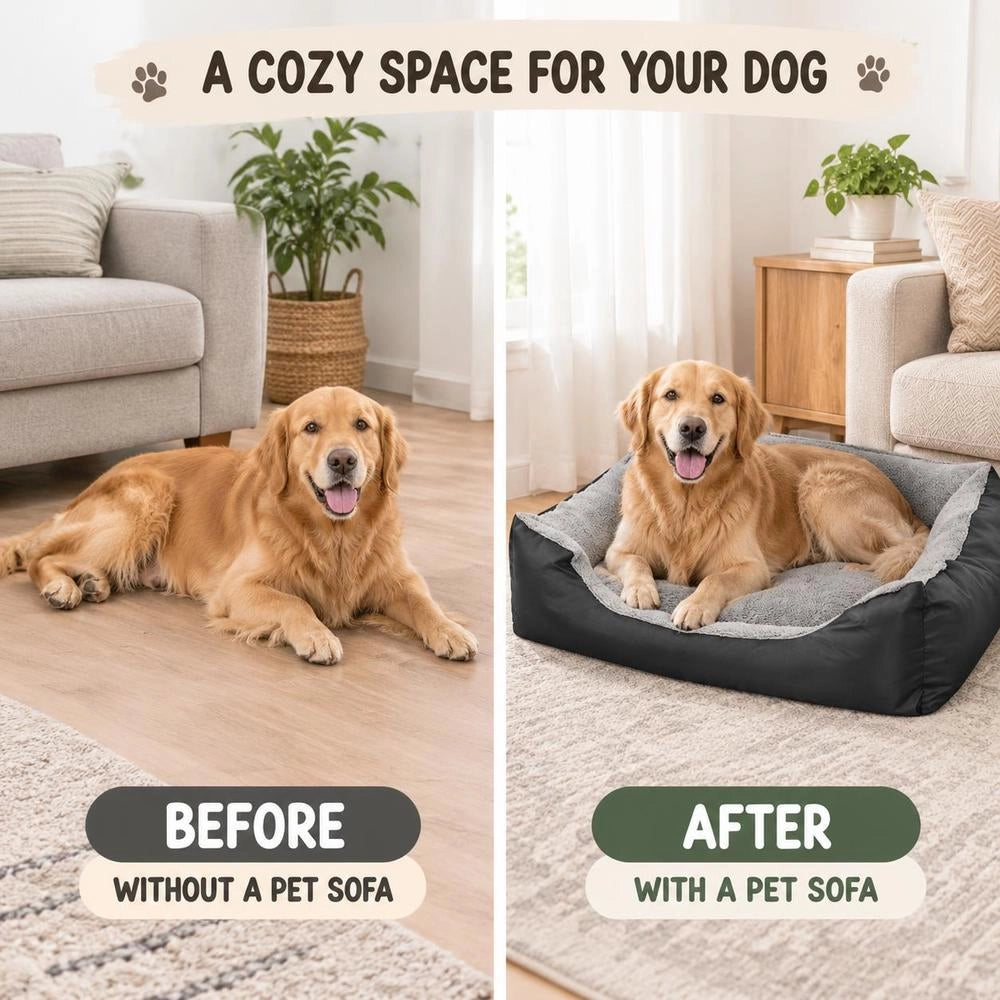 Dog Bed With Padded Cushion, Size L, Black