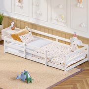 Letto Montessori per bambini in legno di pino 90x200 cm con barriera bianca