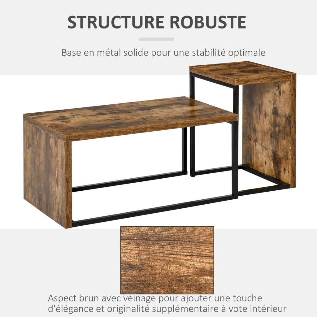 Tavolino da caff¨¨ gigogne design industriale ¨C zephmum ¨C 90x48x42 cm metallo nero effetto legno