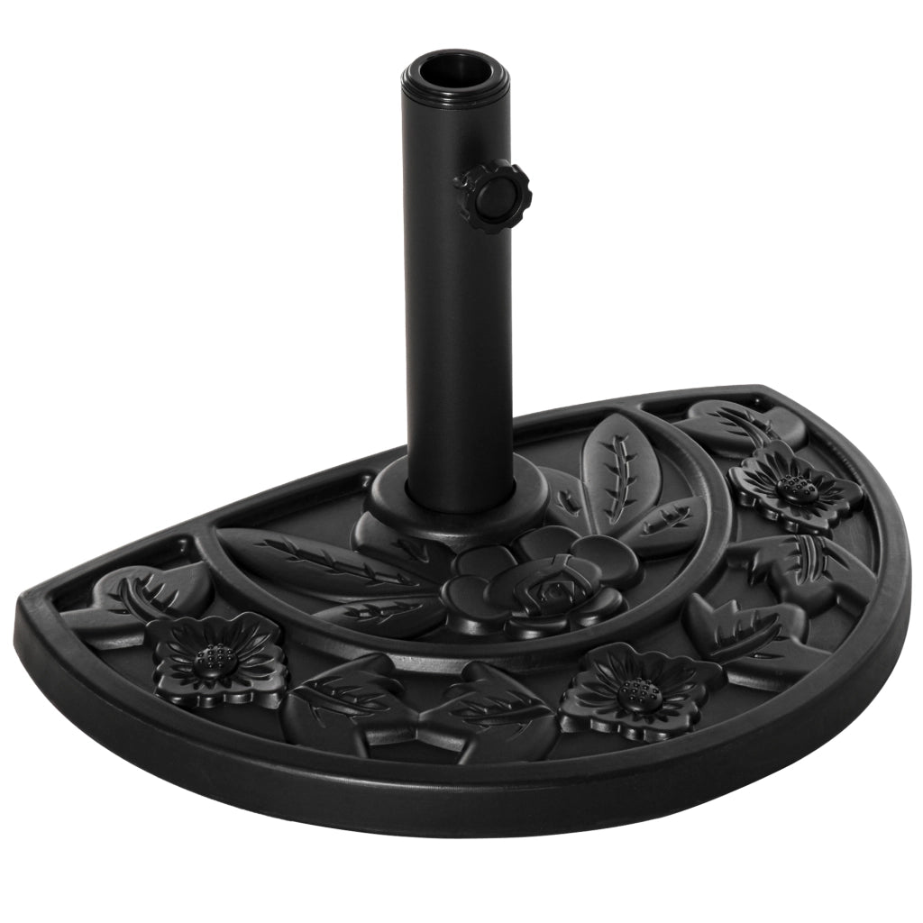 Base per Ombrellone Semicircolare da 9 kg in HDPE, Cemento e Metallo con Motivi Floreali, ?50x32x32 cm, Nero