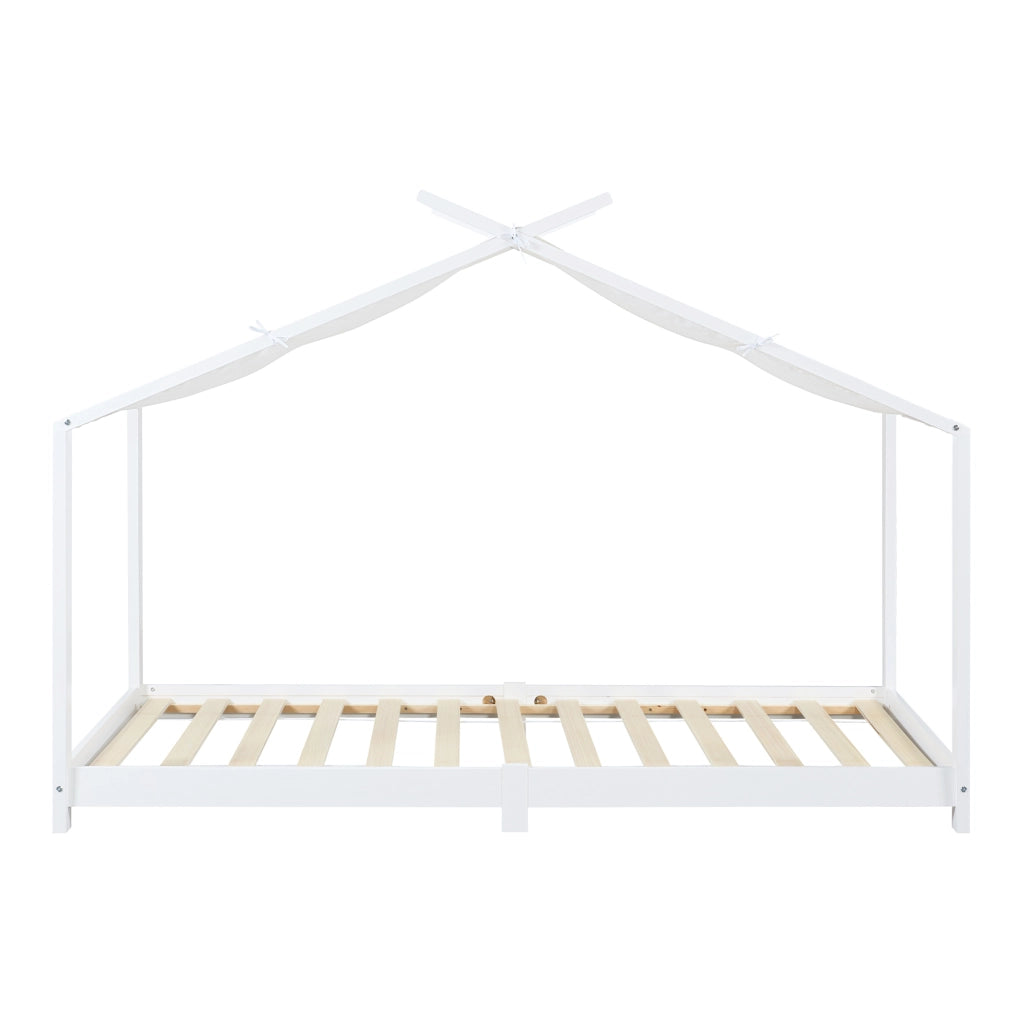 Letto Brome per Cameretta a Forma di Casetta e Materasso 90x200 cm Legno di Pino - Bianco [en.casa]