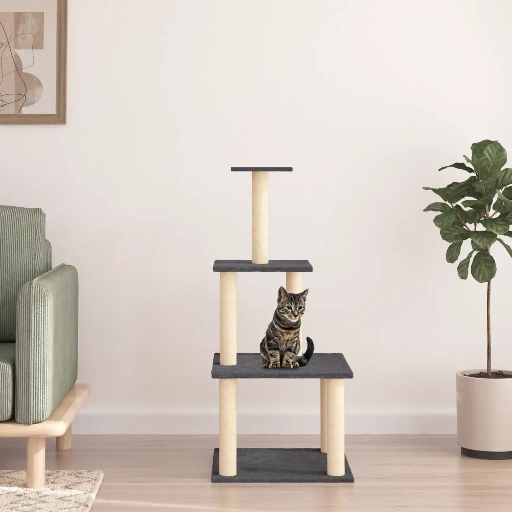 Albero per Gatti con Tiragraffi in Sisal Grigio Scuro 111 cmcod mxl 127192