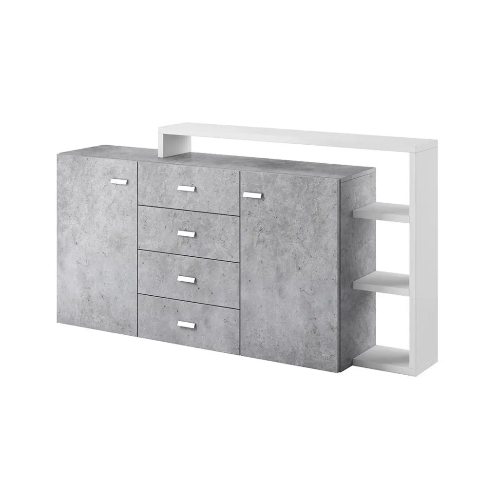 Credenza con scaffale integrato collezione BERGAMO 180cm. Colori grigio e bianco. Stile design.