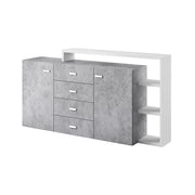 Credenza con scaffale integrato collezione BERGAMO 180cm. Colori grigio e bianco. Stile design.
