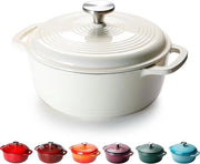 Piastra di cottura in ghisa 22 cm 3 l 43 kg con coperchio in ghisa non-stick bianco