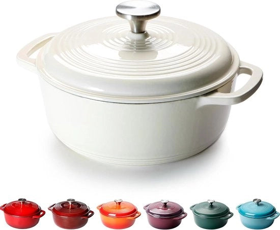 Piastra di cottura in ghisa 22 cm 3 l 43 kg con coperchio in ghisa non-stick bianco