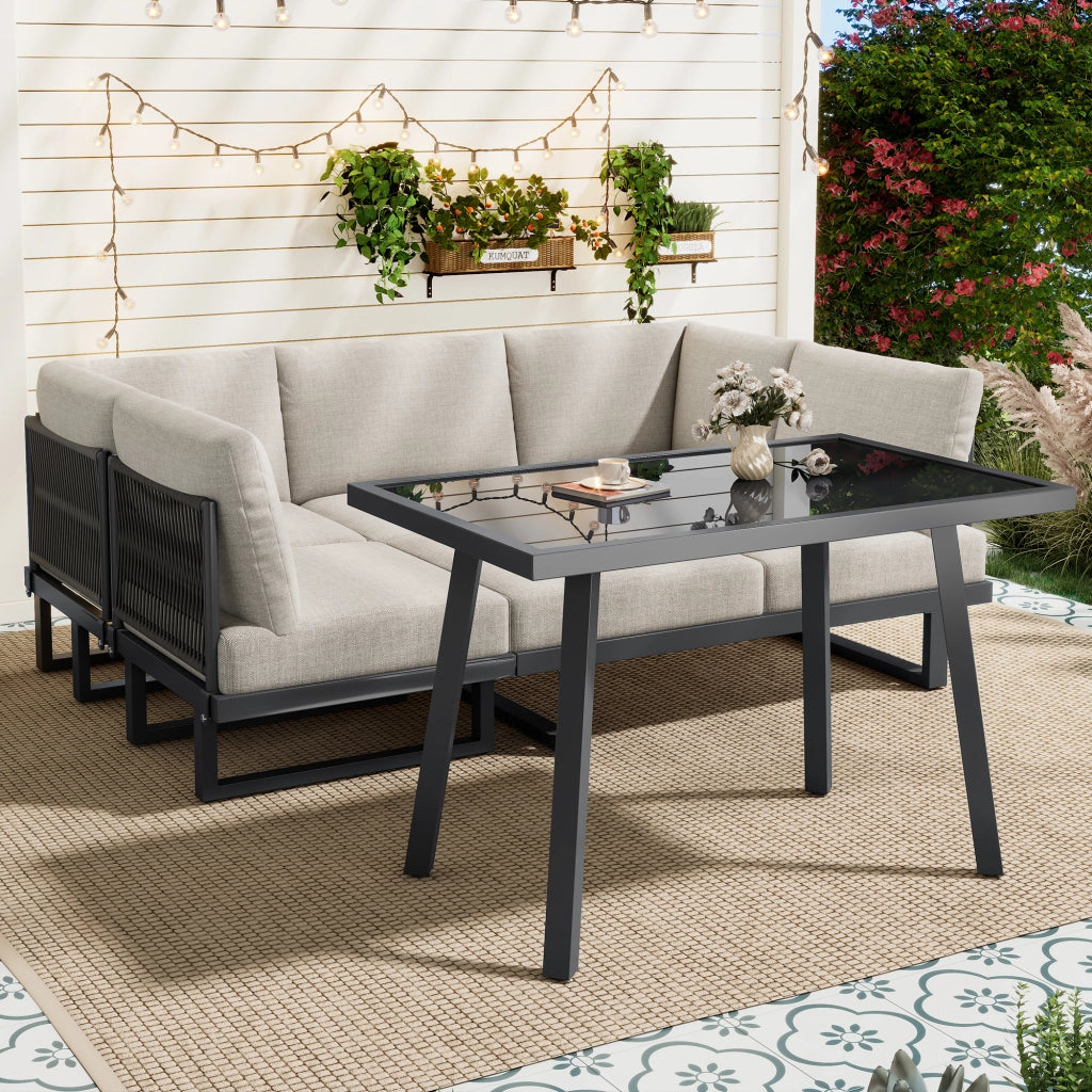 Set da Giardino con Divano Angolare e Tavolo ¨C Xylo ¨C Acciaio Zincato, Grigio Beige