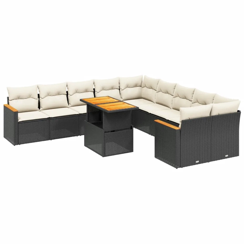 Set Divani da Giardino 11 pz con Cuscini in Polyrattan Nero 3273261