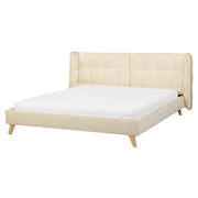 Letto Tappezzeria trapuntata in velluto beige Gambe in legno chiaro 160 x 200 cm doghe con testiera regolabile Wingback