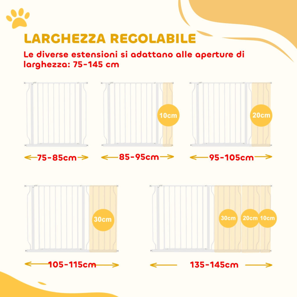 Cancelletto Sicurezza per Cani Estensibile ¨C Minimal ¨C Bianco 75-145 cm