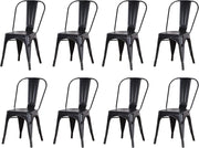 GrandCA HOME Set di 8 Sedie Industriali in Metallo, Sedie da Pranzo Impilabili in Stile Vintage, Adatte per Sedie da Giardino per Esterni o Interni Sedie da Patio, Nero
