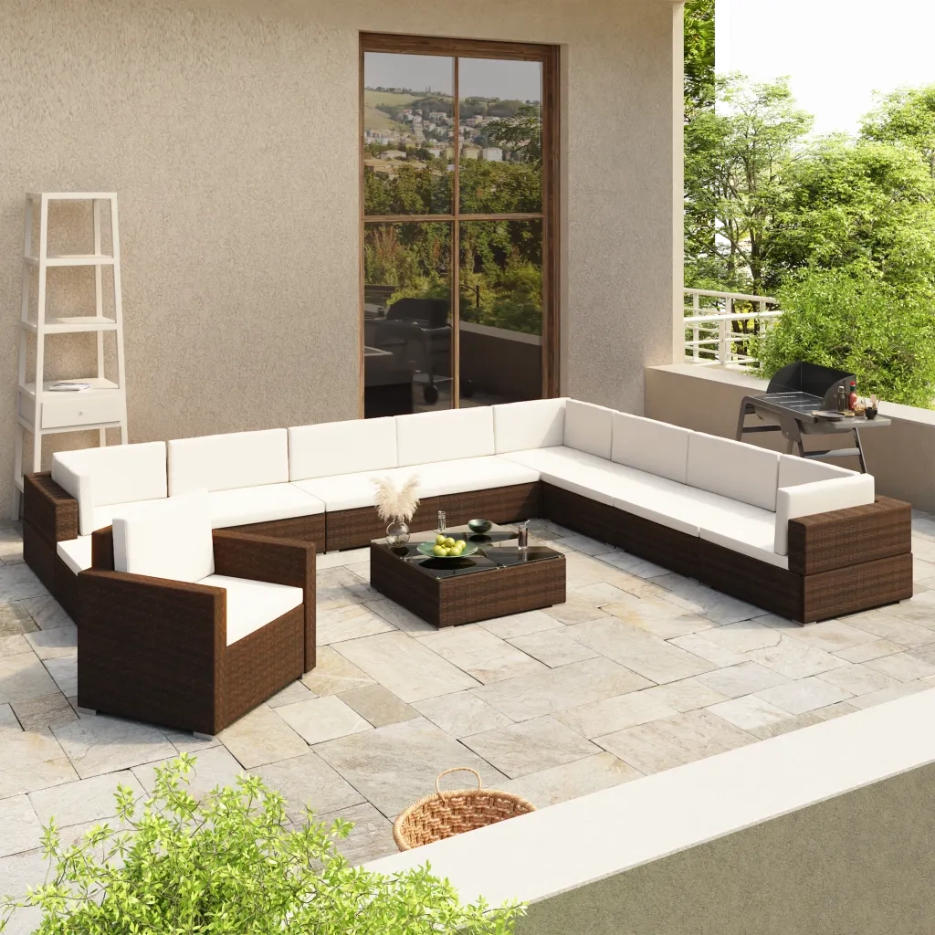 Set Divani da Giardino 12 pz con Cuscini in Polyrattan Marrone cod mxl 34619