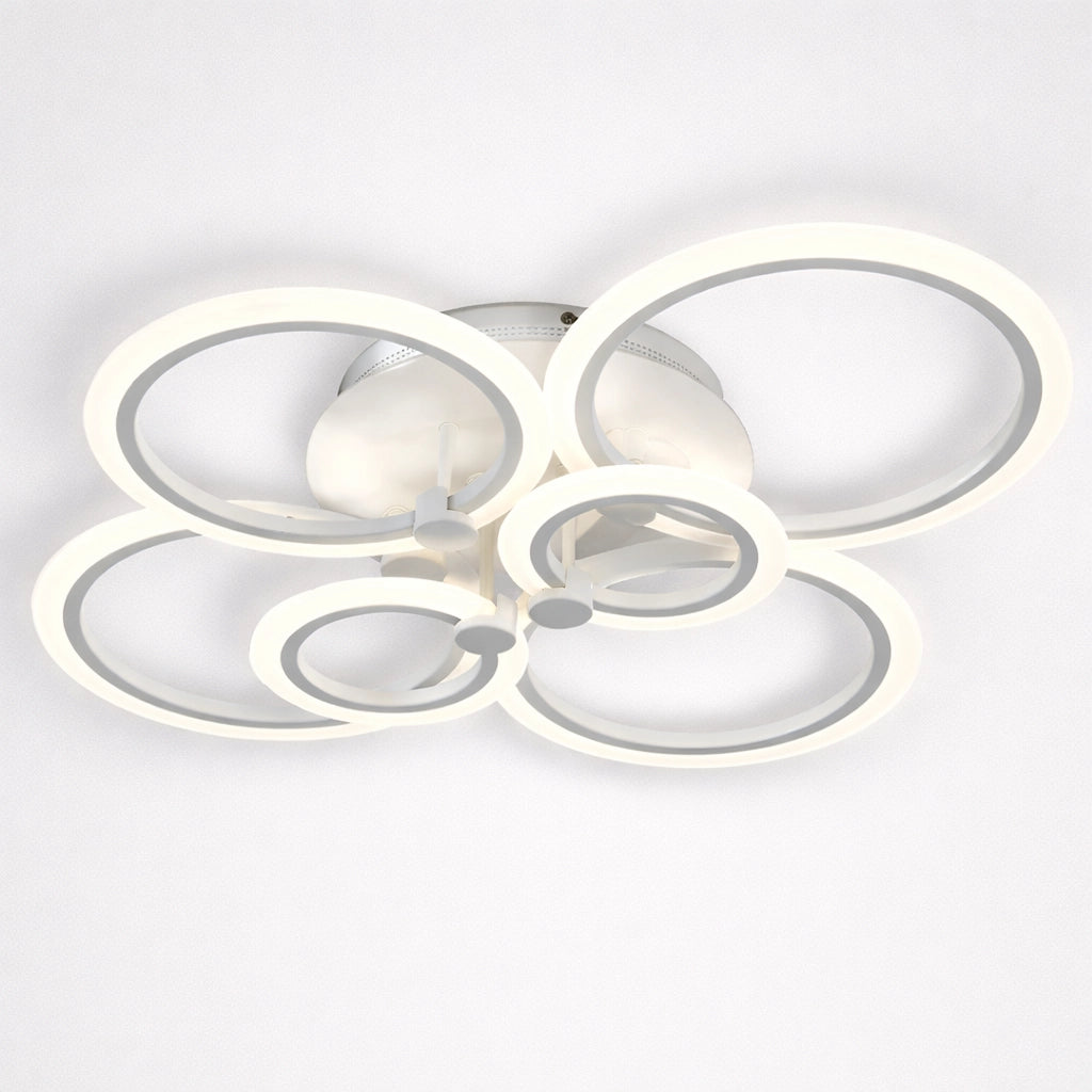 Plafoniera LED Soffitto 6 Anelli 51W 2550LM CCT Switch 3000K 4000K 6500K Fascio 300° Acrilico Bianco IP20