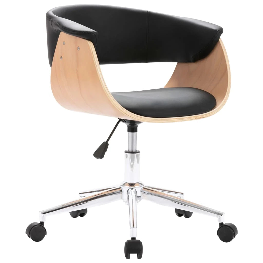 Sedia girevole da ufficio/studio in legno curvato e similpelle nera 02_0024156