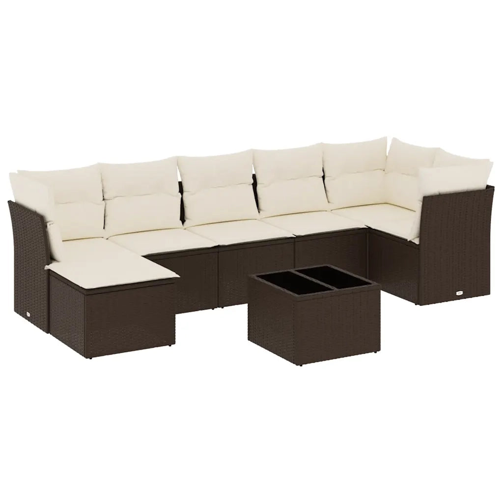 Set Divani da Giardino 8 pz con Cuscini Marrone in Polyrattan 3249822